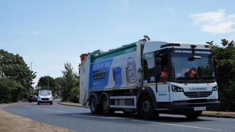 100fps. Garbage truck, refuse, waste collection, bin lorry. Hull.UK 4.7.2026 Stock Footage 338346096