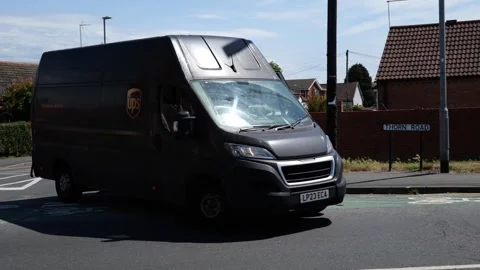 100fps. UPS delivery van, parcel delivery, courier van. Hull.UK 5.7.2026 Stock Footage 338346109