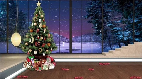 100HD Christmas TV Virtual Studio Green Screen Background Xmas Tree Gifts Snow Vidéo 80746409