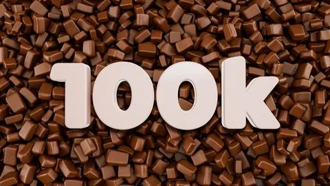100k 3d Text on Chocolate Chunks background 3d illustration Stock Illustration