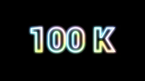 100K neon subscribers 3D animation on black background. Stock Footage 311878507