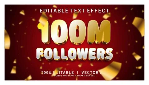 100M followers 3d vector text effect with modern style design Stock Illustration
