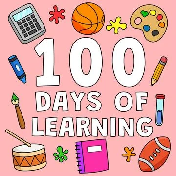 100th Day Of School Learning Colored Cartoon Stock Illustration