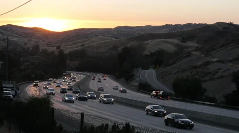 101 Freeway at Sunset in Calabasas Stock Footage 50143326