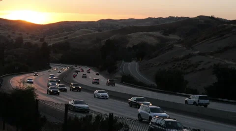 101 Freeway at Sunset in Calabasas  Stock Footage 50143465