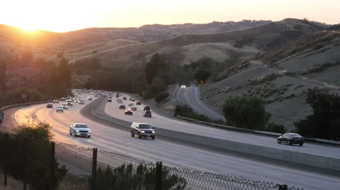 101 Freeway at Sunset in Calabasas  Stock Footage 50144081