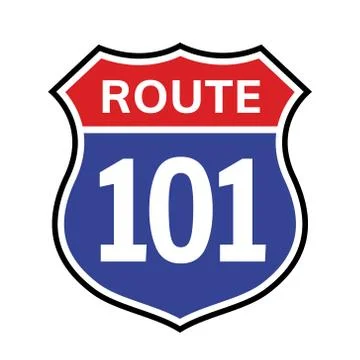 101 route sign icon. Vector road 101 highway interstate american freeway us Stock Illustration