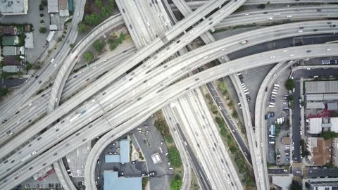 10/110 Interchange Downtown/LA Convention Center/Crypto.com Arena Fly Over Stock Footage 182781632