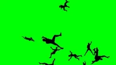 Silhouette Men Falling Down on a Green Screen