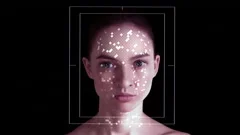 Facial Recognition System. Face ID. Face Detection Dots and Trackers.