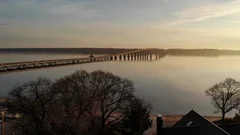 Aerial Drone Rising Jamestown Bridge Over Narragansett Bay