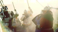 Knights during battle. Medieval reenactment