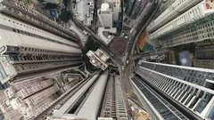 Aerial View From Flying Drone Of Hong Kong City Residential Tall Buildings.