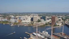 Norfolk Virginia Aerial - Birdseye cityscape looking toward downtown with