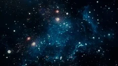 Celestial space universe with stars and galaxies moving in 3d space