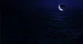 (1029) Blue moon shining across evening seas with meteorite HD Footage