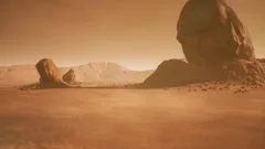 Panoramic landscape on the surface of Mars. Realistic cinematic animation.