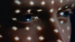 Biometric Facial Recognition Scanning of Blue Eye's Iris. Futuristic Concept