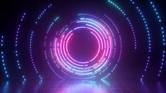abstract neon background, ultraviolet spectrum, glowing lines, rotating circl