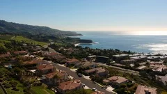 Drone footage. Flying over Rancho Palos Verdes near the ocean in nice