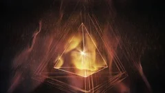Sacred Geometry - Abstract Tetrahedron (3-Side Pyramid) in Liquid Fire Rotating