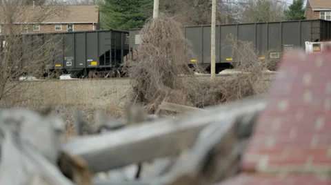 1049 Freight Train Moving Past Debris 2 Stock Footage 36512953