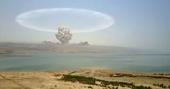 Nuclear Atom Explosion Over The Mountians Desert And Dead Sea