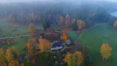 October on the estate Mikhailovskoe (aerial video). Pushkin Mountains, Russia