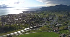 Flying over higway exit - Montreux - Aerial 4K