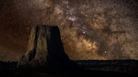 1080 Devil's Tower formation Milky Way Galaxy Timelapse Stock-Footage 73118774