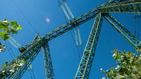 1080i motion the branches on the background of high-voltage lines. Stock Footage 67628383