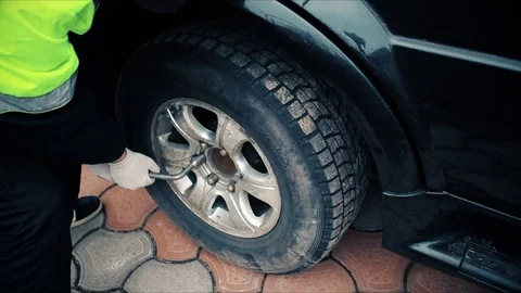 1080i. Replacement of wheel tires Stock Footage 73565350