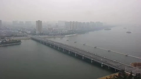 1080p Aerial Moving Hyperlapse of Complex Highway Overpass Traffic in Wuhan Stock Footage 332047517