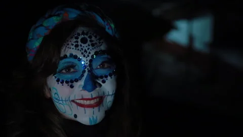 1080P HD FF Celebration Face Paint Día de Muertos Day of Dead Patzcuaro Mexico 2 Stock Footage 300064004