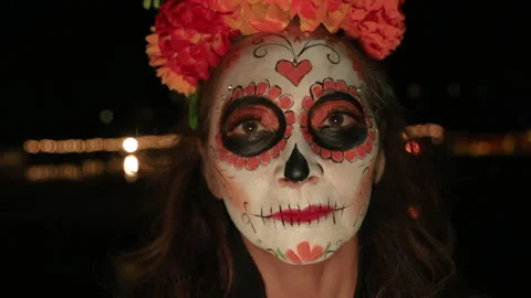1080P HD FF Celebration Face Paint Día de Muertos Day of Dead Patzcuaro Mexico 5 Stock Footage 300067230