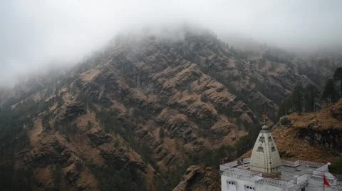 1080p India Vaishno Devi Mountains People Scenic Clouds Religious Temple Stock Footage 46631077
