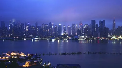 1080p, static day-night timelapse of Manhattan Skyline, NYC, USA, Aug 12th, 2018 Видео 266015684