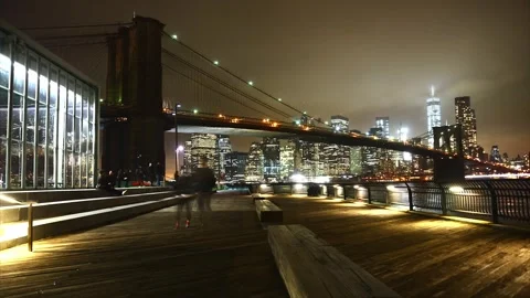 1080p, static night timelapse of Brooklyn Bridge, NYC, USA, December 30th, 2015 Видео 265791883