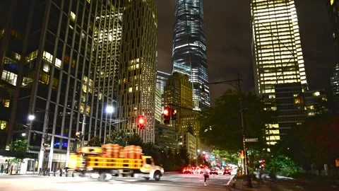 1080p, static night timelapse on Chambers St, NYC, USA, Aug. 21st, 2014 Видео 266699700