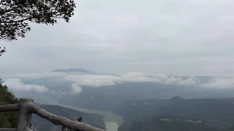 1080p Timelapse of Sea of Clouds over Ridge with Pine Tree Foreground Video stock 332138893