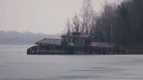 1080p video of a half sunk river barge, in Chernobyl, Pripyat, The Ukraine 스톡 동영상 106212705