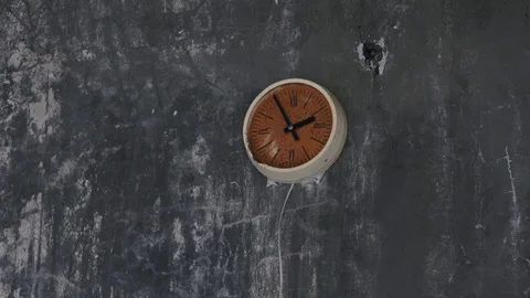 1080p video a rusty old clock on a wall in an abandoned building in Chernobyl, 스톡 동영상 106212926