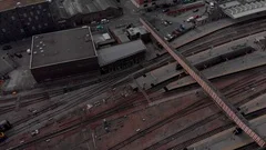 Drone flying above Sheffield City Summer Sunny Day 4K Train Station