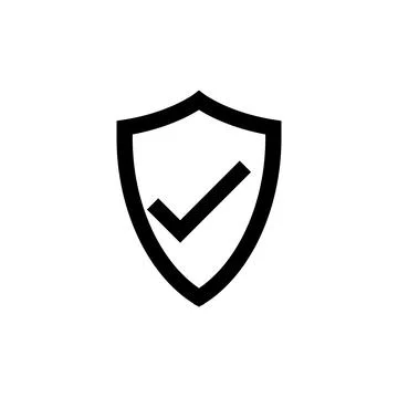 10eps vector illustration of a black line art shield with a checkmark icon Illustrazione stock