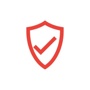 10eps vector illustration of a red line art shield with a checkmark icon Stock Illustration