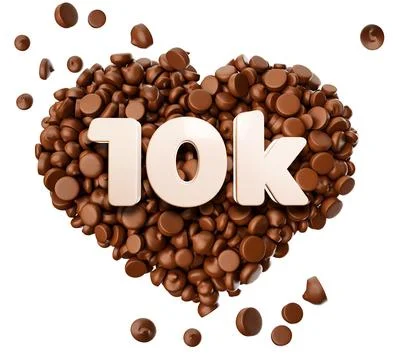 10k Likes 3d Text on Chocolate Chips Pieces Love 3d illustration Stock Illustration