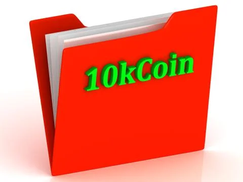 10kCoin bright green letters on a gold folder on a white background Stock Illustration