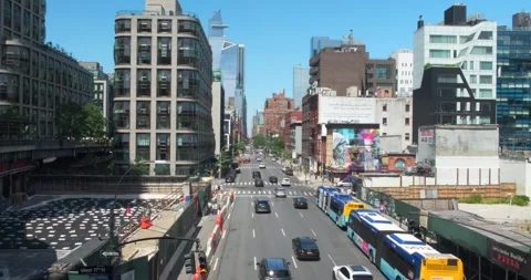 10th Ave &amp; 17th Street cityscape from The High Line, New York City - 4K NYC Stock-Footage 242515580