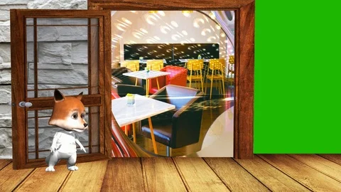 11 animated restaurant advert with foxy waiter and green insert Stock Footage