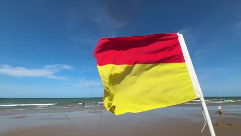 11 august 2026 Swimming Flags at Cromer on Norfolk coast - UK Stock Footage 342559991